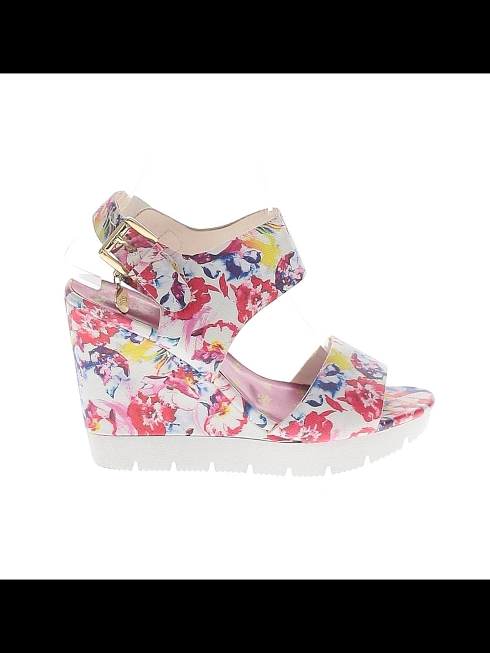 Juicy Couture Floral Multicolor Wedge Sandal - Pink, Red, Blue, Yellow